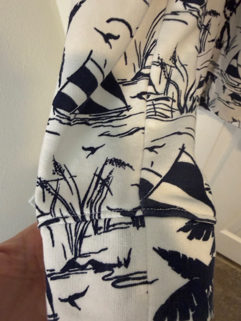 Sail away nautical Talbots scoop neck Hoodie featuring white and navy print - Picture 7 of 8
